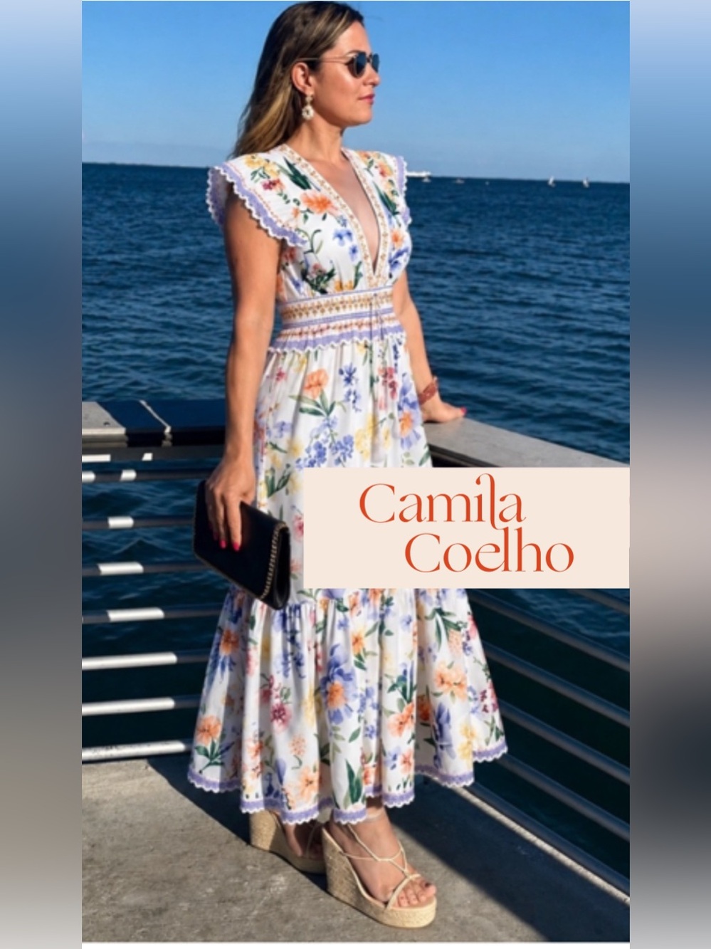 Camila Coelho Off White Greek Summer Garden Smocked Maxi Dress M (Farm Rio FR)